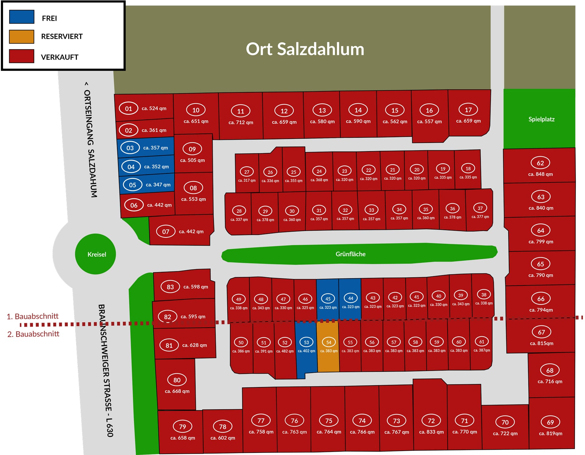 Grundstücksaufteilung Neubaugebiet Salzdahlum - Stand 18.09.2023